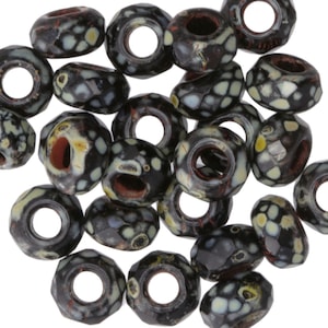 Czech Glass 6x9mm Large Hole Fire Polished Rondelle - Black Picasso