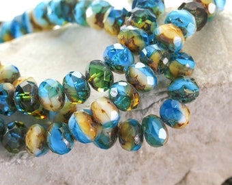 Czech Glass 6x8mm Fire Polished Rondelle - Sunny Coast Picasso