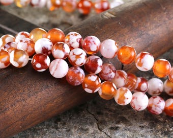 Orange & White Agate Round 8mm Beads
