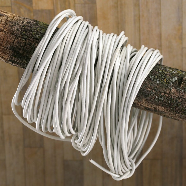 White Round Leather Cord, 1.5mm or 2mm Thickness