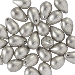 Czech Glass 6x9mm Teardrop - Antique Silver