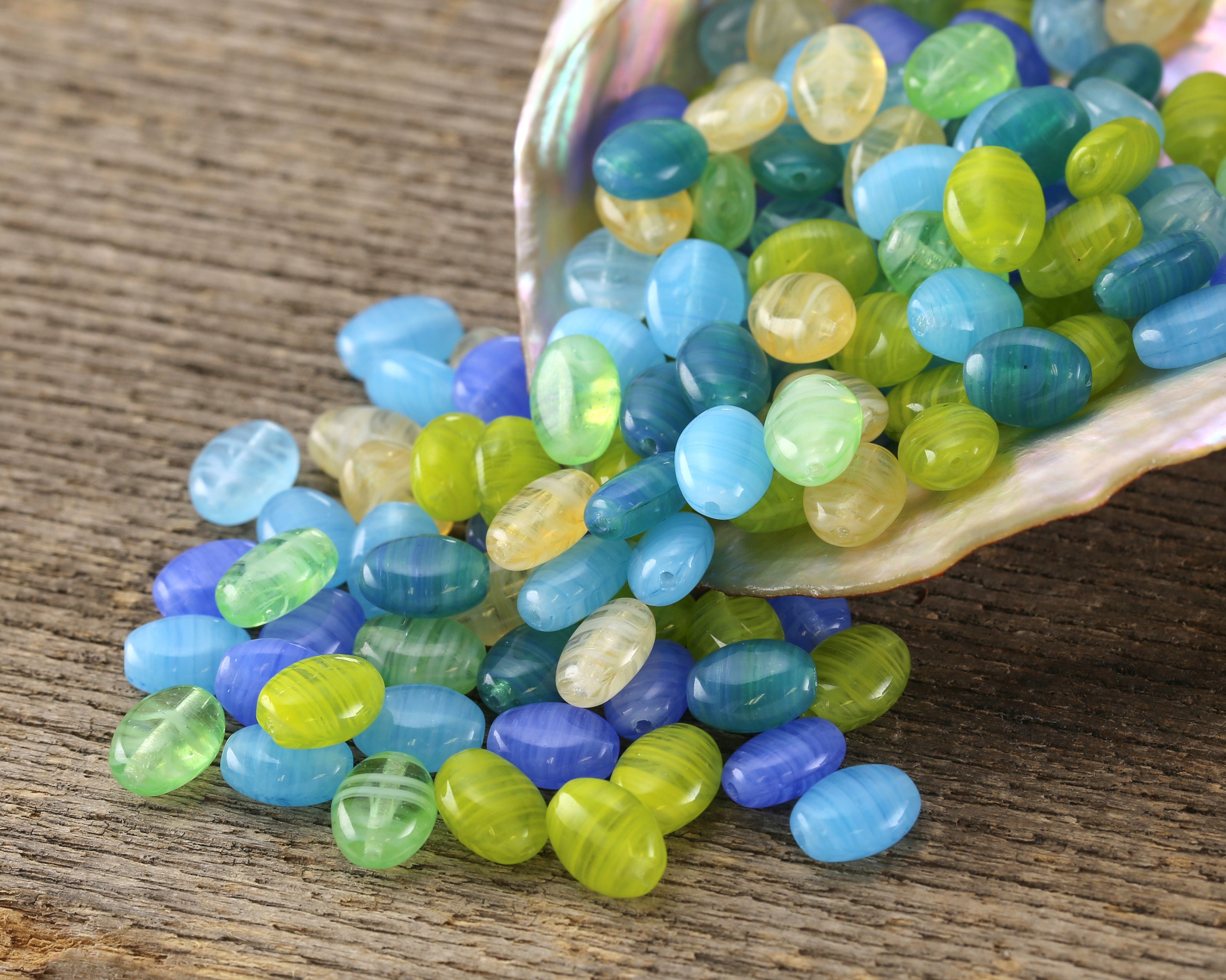 Czech Glass 9x6mm Flat Oval - Beach Glass Mix