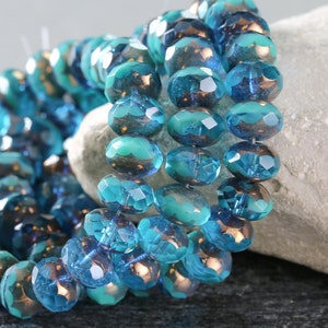 Czech Glass 6x9mm Fire Polished Rondelle - Bronzed Caribbean Waters