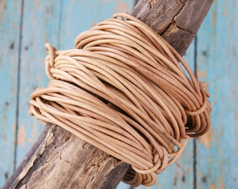 Natural Round Leather Cord, 1.5 or 2mm Thickness