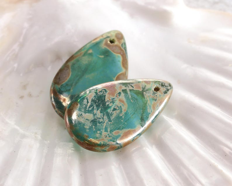 Czech Glass Teardrop 30x18mm - Aquamarine w/ Rembrandt Finish bild 1