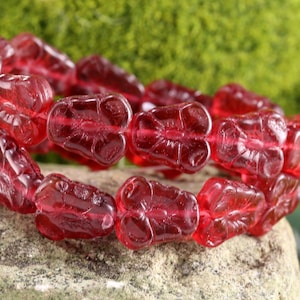 Czech Glass 13x11mm Pansy Flower - Black Cherry Red