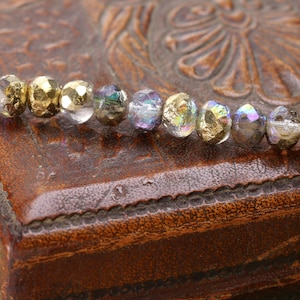 Czech Glass 5x7mm Fire Polished Rondelle - Etched Crystal AB w/ Gold & Silver Luster image 2