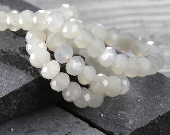 White Moonstone (A) Microfaceted Rondelle 5x8mm Beads