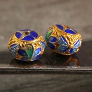 Cloisonné 7x9.5mm Blue, Aqua & Green w/ Gold Finish Butterfly Rondelle