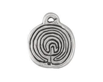 Mykonos Antique Silver (plated) Labyrinth Disc Pendant 25x31mm