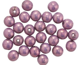 Czech Glass 6mm Round Druk - Luster Metallic Opaque Amethyst