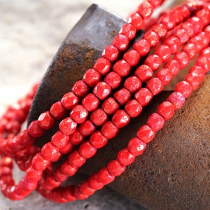 Czech Glass 3mm Fire Polished Round - Textured Red w/ Pink Wash