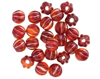 Czech Glass 6mm Large Hole Melon Round - Campfire w/ Copper