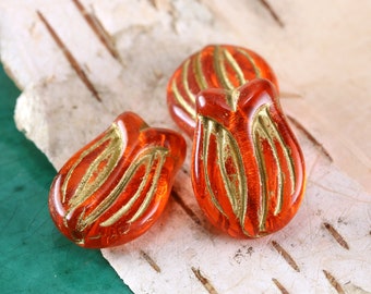 Czech Glass 16x12mm Tulip - Hyacinth w/ Gold