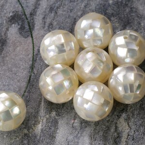 14mm Mother of Pearl Mosaic Shell Round Bead