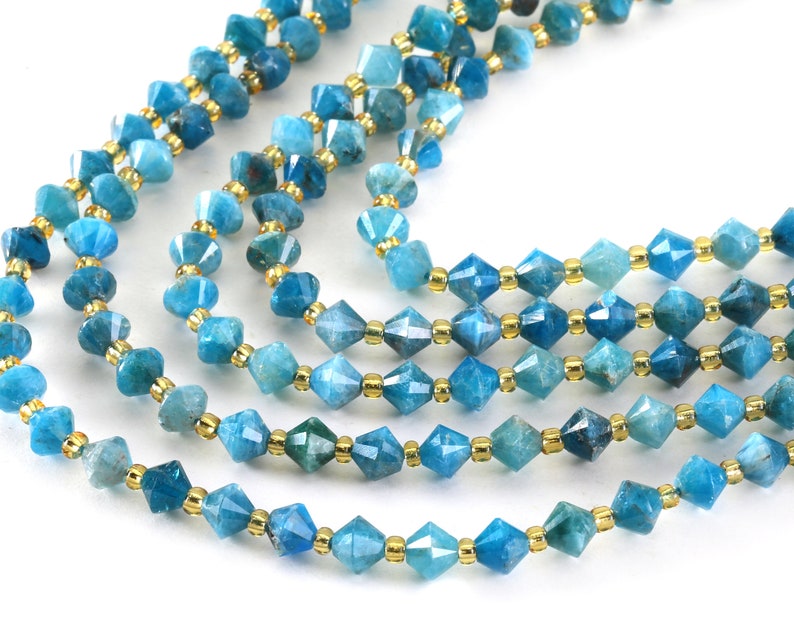 Pacific Blue Apatite A Faceted Bicone 6mm Beads image 3