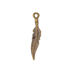 Mykonos Antique Brass (plated) Feather Charm 5x27mm (Package of 10)