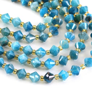 Pacific Blue Apatite A Faceted Bicone 6mm Beads image 2