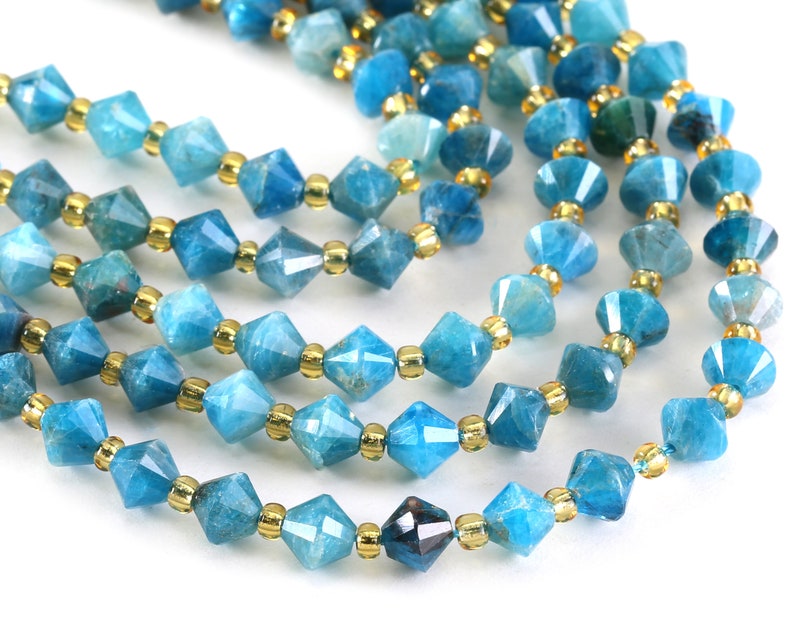 Pacific Blue Apatite A Faceted Bicone 6mm Beads image 2