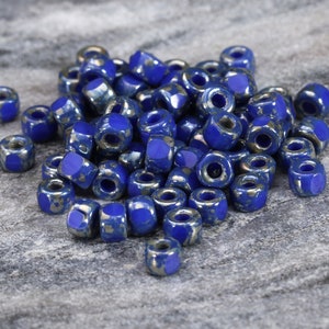Czech Glass Matubo Tri-Cut 6/0 Seed Bead - Matte Cobalt Picasso