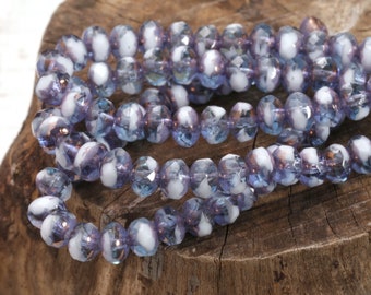 Czech Glass 4x5mm Fire Polished Rondelle - Bronzed Blue Raspberry Ice