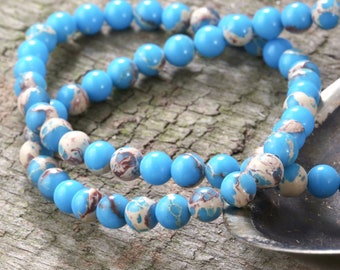 Ocean Blue Impression Jasper Round 6mm Beads