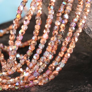 Czech Glass 2mm Fire Polished Round - Crystal w/ Copper AB