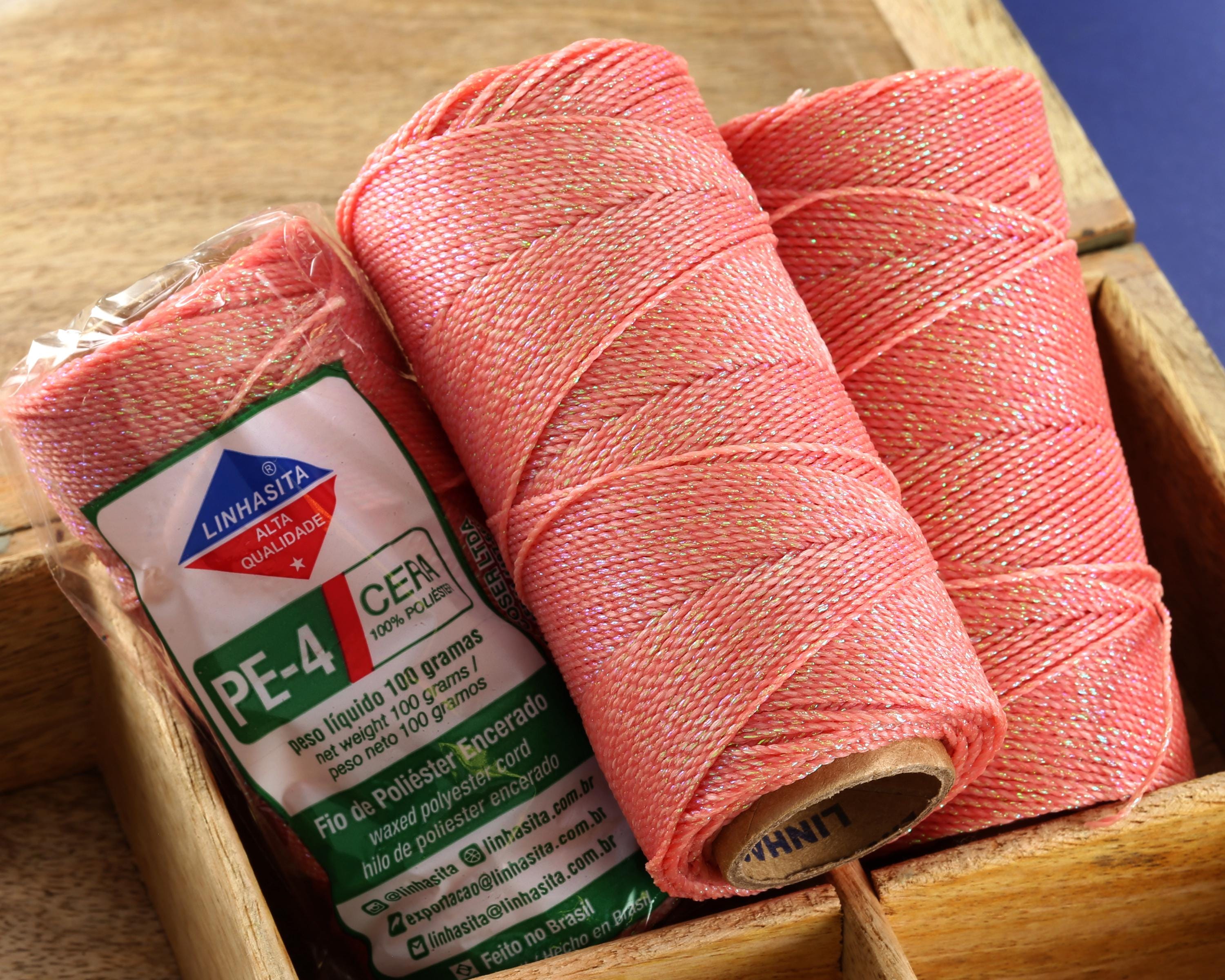 Iridescent Salmão Pink (SALMON) Linhasita Waxed Polyester Cord,  PE-4 1mm Thickness