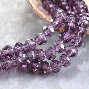 Amethyst Crystal Faceted Rondelle 6mm