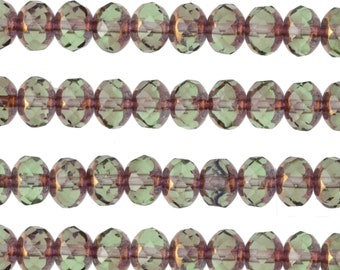 Czech Glass 5x7mm Fire Polished Rondelle - Bronzed Prairie Green