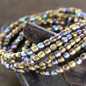Czech Glass 3mm Round Druk - Textured Gold AB