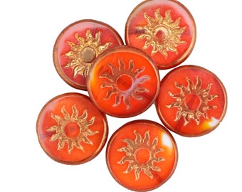 Czech Glass 22mm Sun Coin - Bronzed Tangerine
