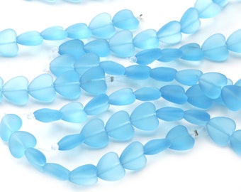 Turquoise Bay Beach-Style Glass Puffed Heart 11x12mm