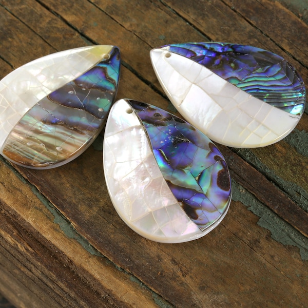 Abalone & Mother of Pearl Mosaic Teardrop Focal 22x32mm