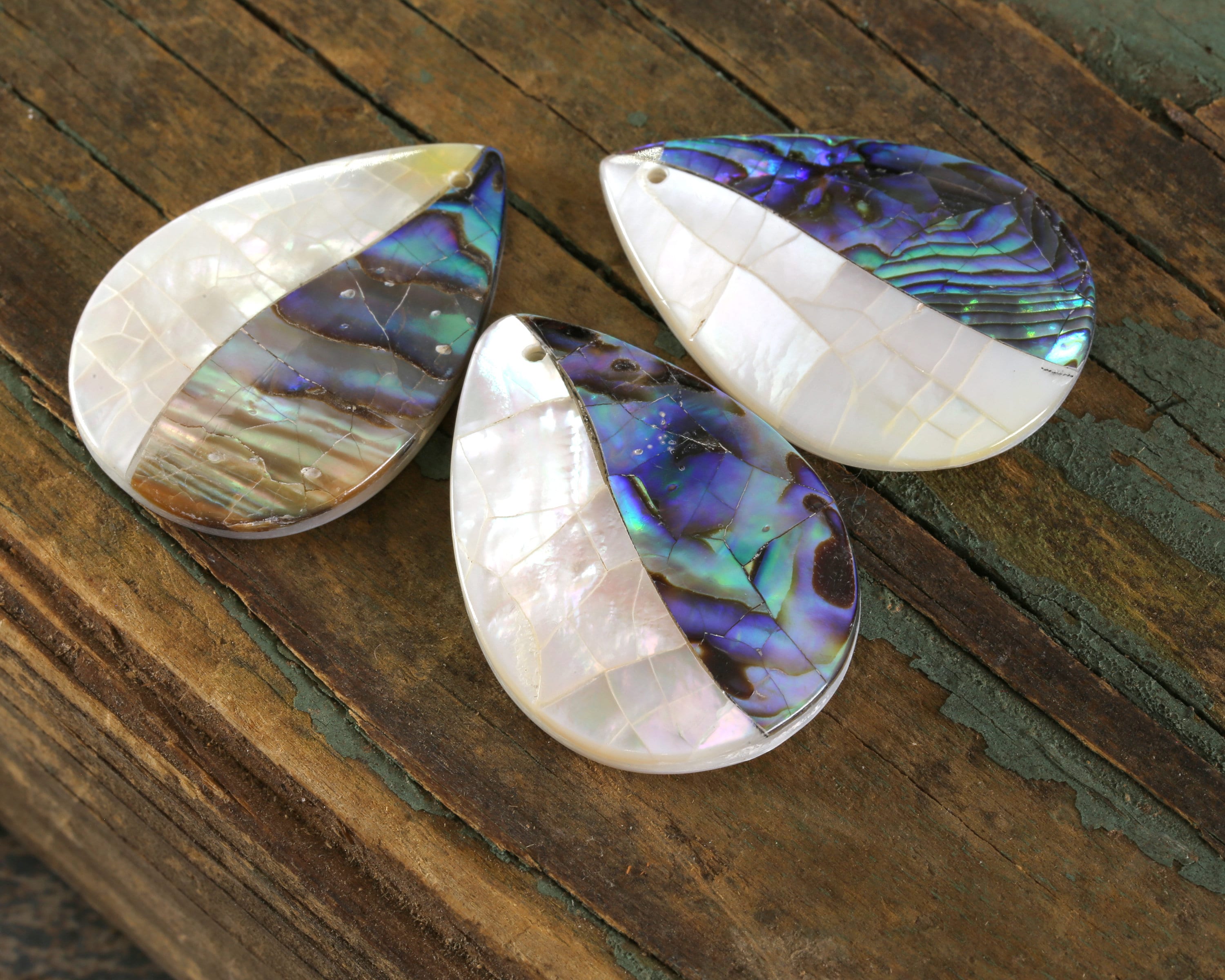 Abalone & Mother of Pearl Mosaic Teardrop Focal 22x32mm
