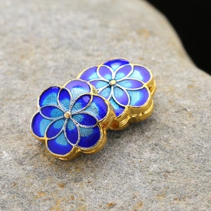 Cloisonné 12.5mm Blue & Aqua w/ Gold Finish Petal Flower Bead