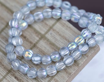 Czech Glass 6mm Large Hole Melon Round - Crystal AB w/ Silver Wash