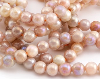 Peach Moonstone w/ AB Luster Round 8mm Beads