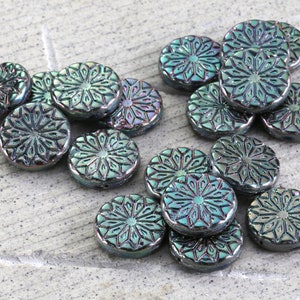 Czech Glass 18mm Origami Flower Coin - Iris Purple - Package of 6 Beads image 3