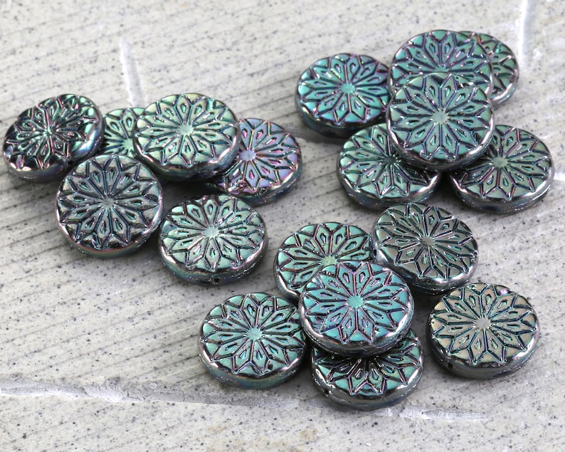 Czech Glass 18mm Origami Flower Coin - Iris Purple - Package of 6 Beads image 3