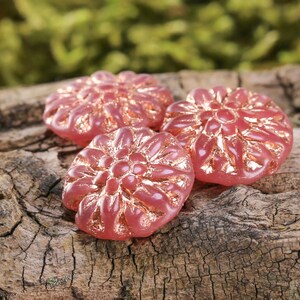 Czech Glass 14mm Dahlia Coin - Desert Rose w/ Copper