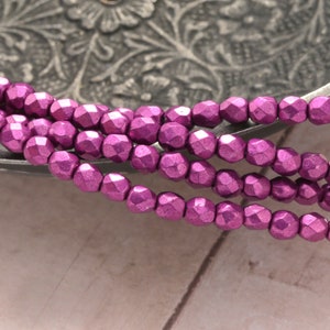 Czech Glass 3mm Fire Polished Round - ColorTrends: Sueded Gold Fuchsia Red