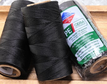 Black Linhasita Waxed Polyester Cord, PE-1 / PE-2 / PE-4 Thickness