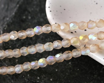 Czech Glass 4mm Fire Polished Round - Matte Crystal AB w/ Champagne Luster