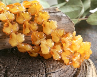 Czech Glass 11x13mm Maple Leaf - Yellow w/ White Core