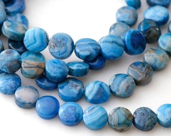 Larimar Blue Crazy Lace Agate Puff Coin 8mm Beads