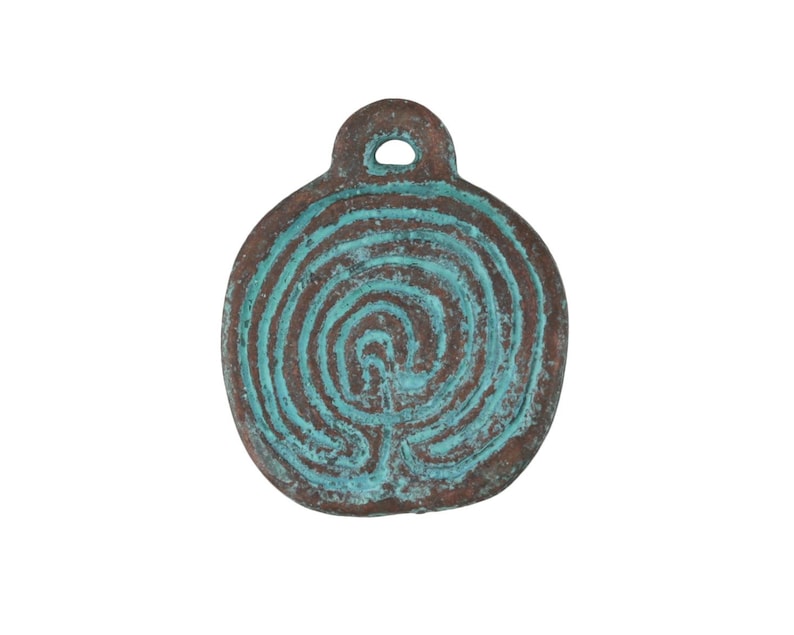 Mykonos Copper (plated) Patina Labyrinth Disc Pendant 25x31mm - Etsy