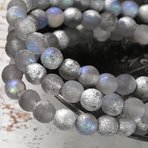 Czech Glass 6mm Round Druk - Etched Smoke AB w/ Silver