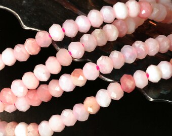 Pink Opal (AA) Diamond Cut Faceted Rondelle 2x3mm Beads
