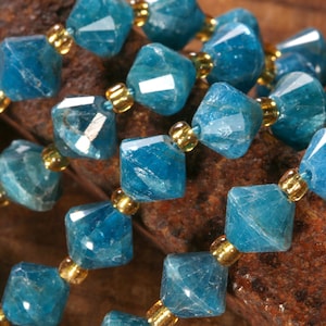 Pacific Blue Apatite (A) 8mm Faceted Bicone Beads